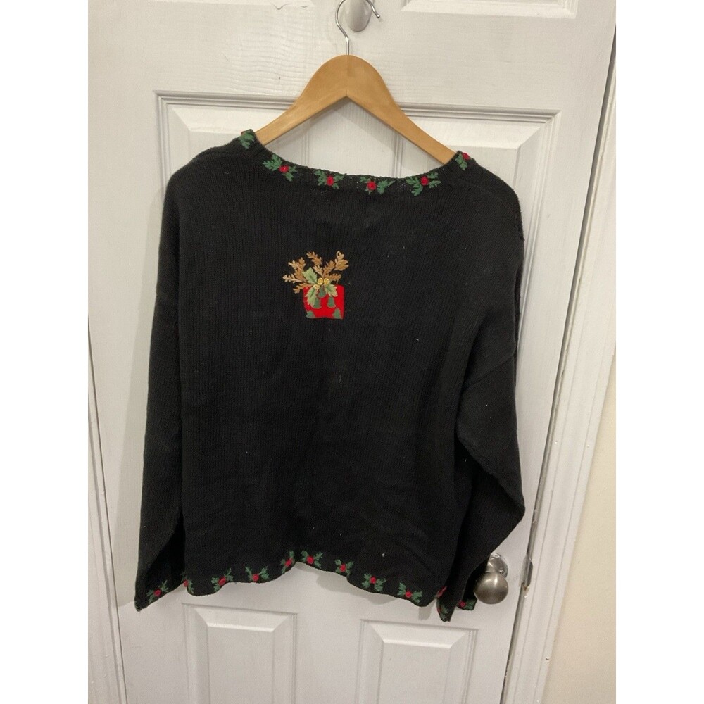 Heirloom Collectibles Christmas Sweater Cardigan  L Reindeer Embroidered - Picture 2 of 8